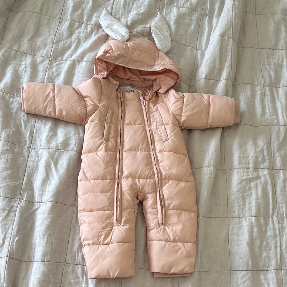 Livly Kids Pink Puffer Snowsuit with Hooded Bunny Ears